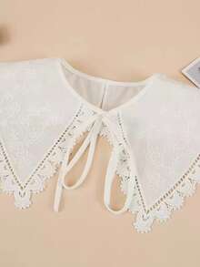 1 Pc White Small Shawl Collar With Floral Fake Collar, Shirt Collar Versatile Collar Fake Collar Fashionable Lace Collar - White - View 6