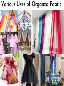 1件欧根纱面料，高密度三层闪亮背景面料，新娘星光薄纱面料 - 本白色 - 查看 5