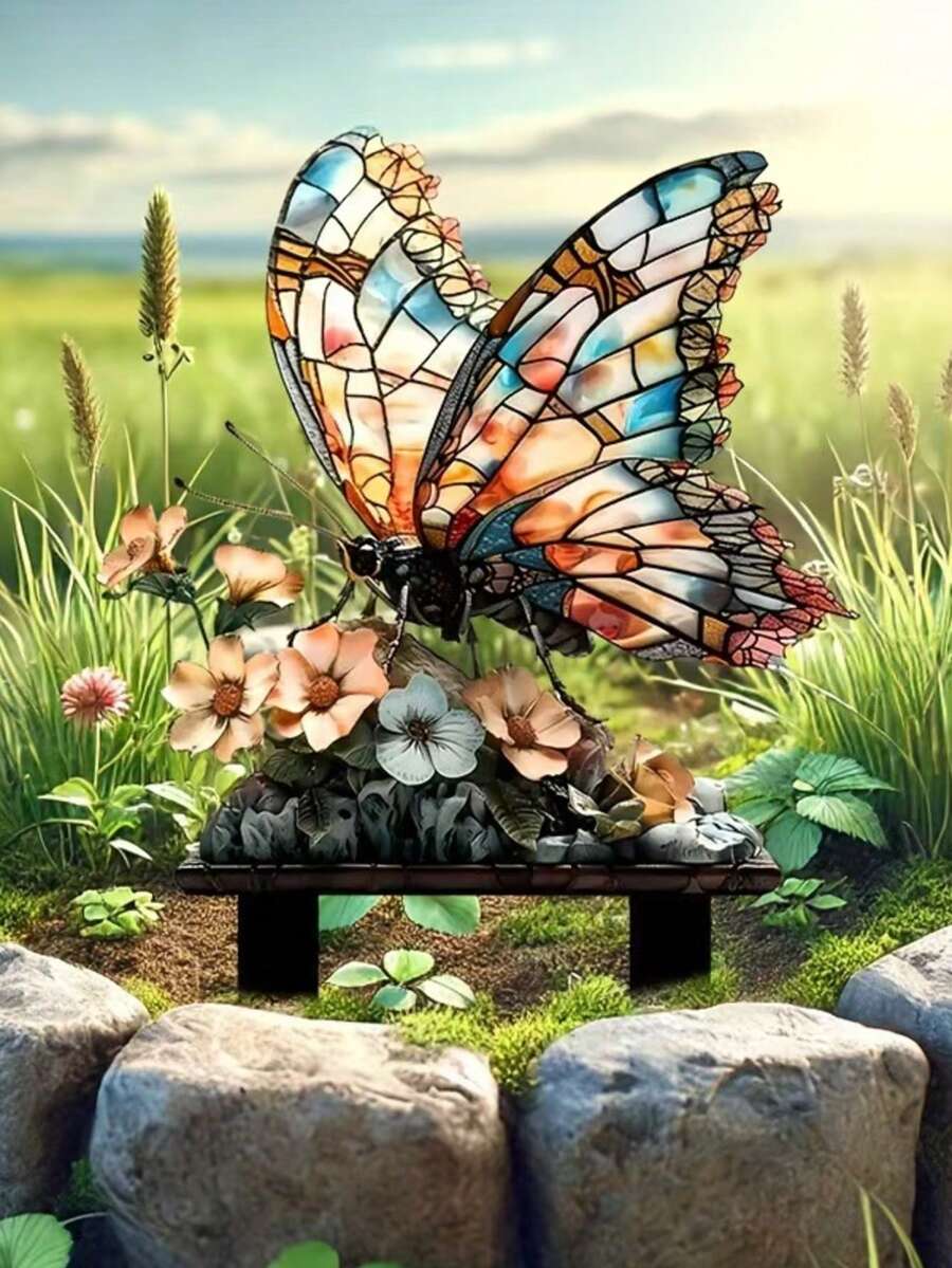 Acrylic Butterfly & Flower Design Garden Stakes, Indoor/Outdoor Potted Plant And Yard Decor, Waterproof & Wear-Resistant - C - View 1