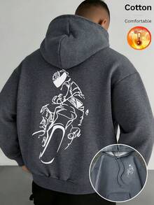 男士深灰色混色連帽衛衣，純棉材質，適合春夏穿著 - 深花灰 - 查看 2