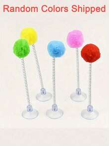 Interesting Cat Toy With Plush Ball, Metal Spring Teaser Wand And Suction Cup Base, Bright Colors, No Battery Required, Durable Design, Suitable For All Cat Breeds, Stimulates Hunting Instinct And Play Interest, Simulates Hunting Toy, Lively Cat Toy, Plush Ball Toy, Indoor Cat Toy - Multicolor - View 5
