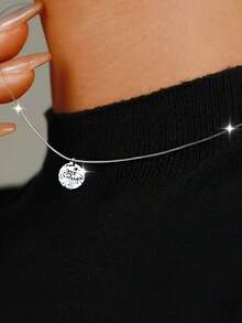 1件女士时尚项链，透明鱼线美人鱼泪滴立方氧化锆吊坠项链，低过敏性，优雅百搭新款，适合日常佩戴、度假、情人节、生日、母亲节礼物，银色项链 - Circle - 查看 6