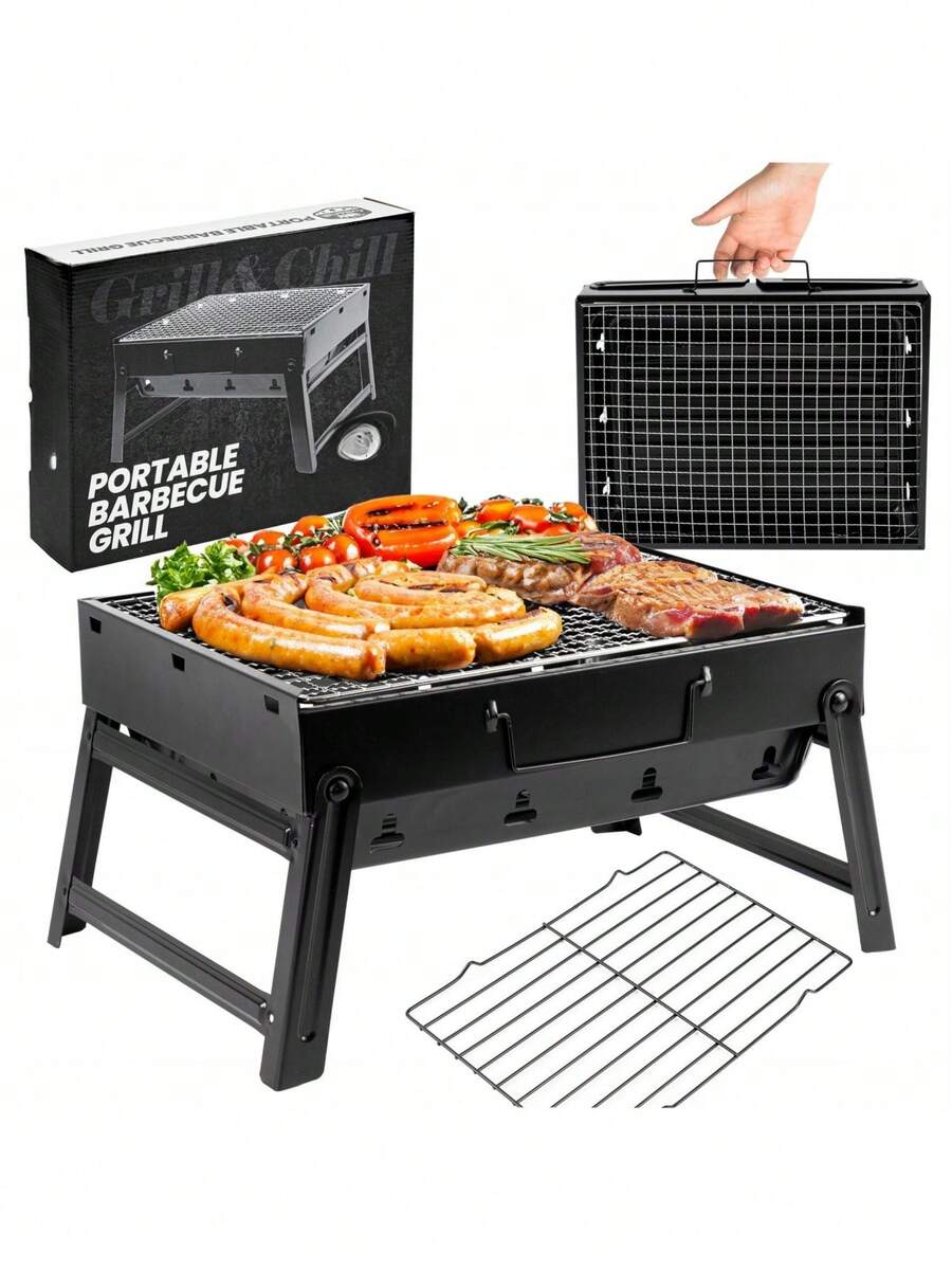 1pc Foldable Portable Mini Charcoal Grill, Suitable For Home, Garden, Camping, Picnic, Party, Beach And Other Outdoor Activities - A - View 1