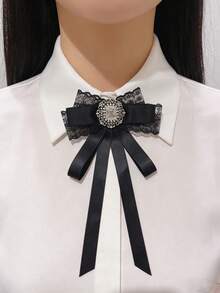 1pc Lace Bow Tie Flower Brooch Accessory, Korean Chic Lace Ribbon Bow Brooch Decor, Suitable For Daily Wear, Birthday, Back To School Gift For Friends - Multicolor - View 5