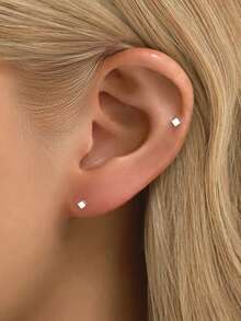 2pcs/4pcs Set Minimalist S925 Sterling Silver Square Stud Earrings, 2mm/3mm Hypoallergenic Earrings, Suitable For Pierced Ears, Fashion Accessory For Men And Women - Square Earrings - View 5
