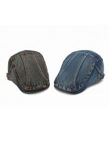 Șapcă Newsboy, Denim uzat (Variațiile de culoare și cusăturile sunt aleatorii din cauza procesului de spălare), Vară, Plajă, Sărbători, Festivaluri, Călătorii - Cowboy cu opt personaje - Vizualizare 5