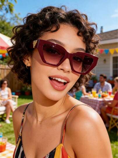 1 Piece Of Women's Burgundy Cat-Eye Fashion Glasses, Made From High-Grade PC Materials, Y2K Style, Travel, Holiday Accessories, Seasonal Selection, Fashionable Glasses, Wear In The Glasses, Suitable For Party Looks, Summer, Back-To-School Season, Beach Parties, Street Style, Selfies, Holidays.