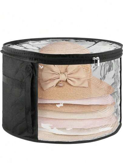 1pc Transparent Window Hat Storage Box, Foldable Clear Storage Container, Waterproof Wardrobe Storage Bag, Large Capacity Reinforced Handle Hat Storage Box, Multi-Functional Travel Hat Storage Bag, Transparent Window Storage Bag, Portable Hat Protective Case, Space-Saving Container (Suitable For Cowboy Hats/Sun Hats/Beach Accessories) - For Organizing Clothes, Toys, Capsule Wardrobe, Under Bed Storage, Home Closet, Outdoor Travel, Beach Trip, Dorm Essentials
