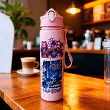 Kpop恶魔猎人女团卡通可爱图案手持吸管杯，学生健身便携水瓶 - 彩色 - 查看 4