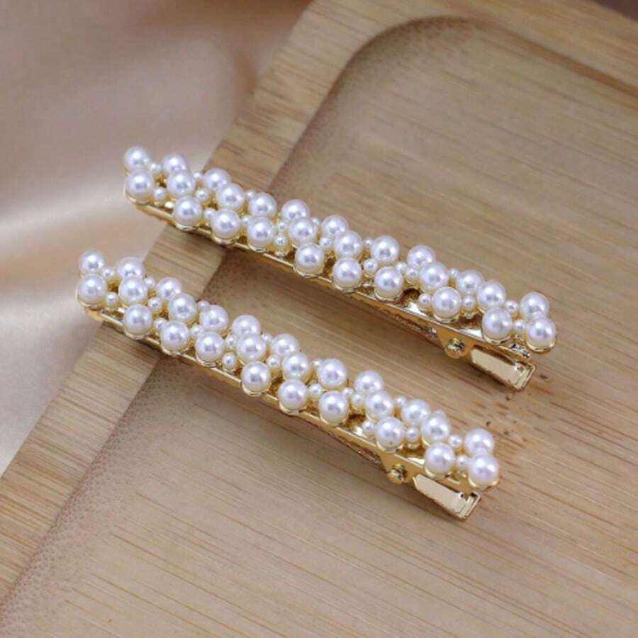 1 Pair Pearl Hair Clips, Side Bangs Clips, Duck Mouth Clips, Nape Hair Clips - White - View 1