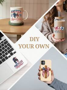 12pcs/Set 4th Of July Patriotic UV DTF Transfer Stickers (2.75x3.5 Inches), No Heat Needed, American Flag, Independence Day, Cute Bow, Raccoon, Highland Cow Patterns, Fun Red White Blue Waterproof Heat Transfer Stickers For Cups, Laptops, DIY Gifts - USA 04 - View 5