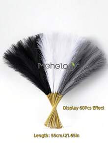 MEHELANY 42 支人造芦苇草，55 厘米/21.65 英寸，蓬松仿真花，有黑色、白色、灰色可选，人造芦苇，仿芦苇草，农舍风格装饰，波西米亚风格装饰，人造花，仿真芦苇装饰，花瓶填充物，房间装饰，婚礼中心装饰品 - 黑白灰 - 查看 6