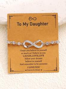 Minimalist Infinity Symbol Letter Adjustable Pull Bracelet, Copper Inlaid Diamond, Women's Chain Bracelet, Suitable For Daily, Festival And Casual Wear, Commemorative Gift For Friends, Sisters, Family, Jewelry Accessory - Silver - View 14