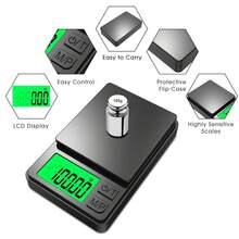 1000克 x 0.01克高精度电子口袋秤 - 小巧设计，适用于厨房和珠宝，带背光液晶显示屏，7档去皮功能。需使用2节AAA电池（不包含在内）。 - 黑色 - 查看 9