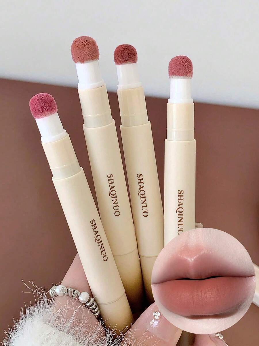 丝绒哑光唇釉 - 持久不褪色液体唇膏，带海绵头涂抹器，多种颜色可选（棕色、蜜桃色、粉色、红色），新年和情人节的绝佳礼物