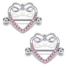 乳环不锈钢心形蝴蝶月亮花锆石耳钉舌环套装可爱乳环穿刺饰品女士粉色 - 銀色和粉紅色 - 查看 12