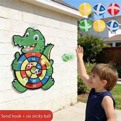 Urocza, edukacyjna tarcza do rzutek w kształcie krokodyla, zawiera 6 lepkich piłek i rzutek, interaktywna gra do rzucania, gra imprezowa z lepkimi piłkami do użytku wewnątrz i na zewnątrz, interaktywna zabawka dla rodziców i dzieci, rozwija koordynację ręka-oko, klasyczna tarcza do rzutek do użytku wewnątrz i na zewnątrz, losowo kolorowe lepkie kulki, prezent na święta/dla dzieci/urodziny