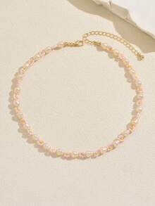 手工串珠粉色雏菊项链，不规则仿珍珠花朵串珠项圈，可爱夏季波西米亚风饰品 - 白色 - 查看 8