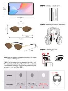 Damen braune polarisierte Retro Diamant asymmetrische geometrische Metallrahmen Sonnenbrille, klassische Modebrillen, unverzichtbare Vintage Sonnenbrillen für Sommerurlaub Outdoor Reise Strand - Braun - Übersicht 6