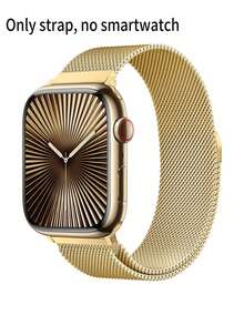 1PC Women Gold Milanese Loop Watch Strap Compatible With Apple Watch 46mm 49mm 40mm 44mm 45mm 41mm 42mm 38mm, Magnetic Stainless Steel Luxury Metal Bracelet Watch Band Compatible With Apple Watch Series 11 10 9 8 7 SE 6 5 4 3 2 1 Ultra 3/2/1, Fashion Smartwatch Accessories Compatible With IWatch S10 S11 - Gold - View 2