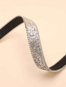 1pc Women's Black PU Leather Half Moon & Pattern Waist Belt Summer, School Fall, Autumn, Halloween - 銀色 - 查看 5