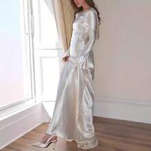 Halter Solid Color Round Neck Long Skirt Fishtail - Ivory White - View 2