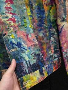 Spring/Autumn New Personalized Painted Graffiti Oil Painting Denim Jacket For Men: Fashion Versatile Loose Casual Coat - 彩色 - 查看 6