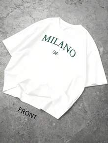 Graphic T-Shirt Milano 96 Print Black Vintage Typography Everyday Casual Streetwear Machine Washable Regular Fit All Season Top Weekend Outfit Playful Fashion Durable Shirt Short Sleeve Shirt - White - View 2