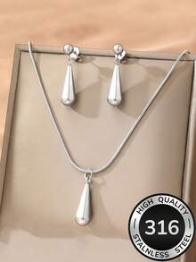 Bộ trang sức hình giọt nước tối giản tinh tế | Thép 316 mạ vàng 18K | Trang sức độc đáo dành cho nữ, không gây dị ứng, thích hợp cho mùa hè | Bộ trang sức hình giọt nước vàng, quà tặng lễ Phục Sinh - Bộ giọt nước - Xem 2