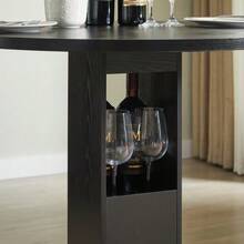 3-Piece Bar Table And Stool Set, 31.5-Inch Round Table With Two Stools, Wooden Dining Table With Ring-Shaped Metal Footrest. Suitable For Dining Rooms, Cafes, Bars, Living Rooms, Etc. - Black - View 10