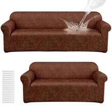 Peryiter - Juego de 2 fundas para sofá de dos piezas fundas de muebles para sala de estar sofá silla de brazo elástico a prueba de arrugas protector de muebles café oscuro tela tecnológica - Marrn oscuro - Ver 8