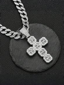 1pc Hip Hop Rhinestone Cross Cuban Chain Necklace, Men's Street Dance Outfit Accessory, Street Style, Music Festival Jewelry - Multicolor 5 - View 4