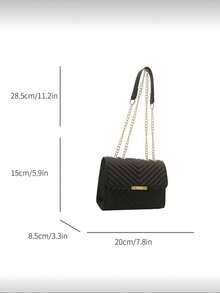 Fashionable Solid-Color Quilted Chain Shoulder Bag.Summer Bag.Black Bag - Black - View 7