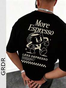 Camiseta de manga corta con estampado de letras para hombre GRDR, ligera, de poliéster, adecuada para el verano, a la moda. - Negro - Ver 12
