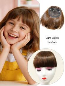 儿童夹式刘海假发 - 耐热合成纤维，加厚设计，发量丰盈，佩戴方便，适合日常、节日、派对等场合。（黑色/深棕色/浅棕色） - 彩色 - 查看 8