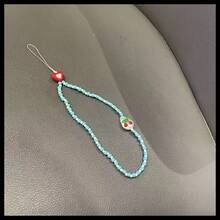 1pc Red Cherry Mobile Phone Lanyard With Black Beads, Fashionable Wrist Strap, Camera Strap, Anti-Lost Accessory - Multicolor - View 5