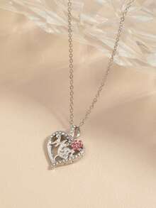 送给新妈妈的心形刻字项链，镶嵌水钻，母亲节礼物配饰 - 彩色 - 查看 8