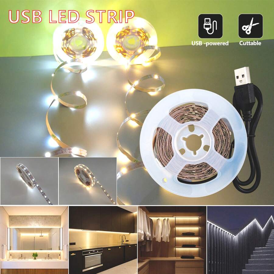 LQHZMYY USB供电2835 LED灯带，5V单色暖白光，太空主题，可裁剪，适用于卧室装饰、万圣节、圣诞派对 - 可选长度：100厘米/39.3英寸至1000厘米/393英寸