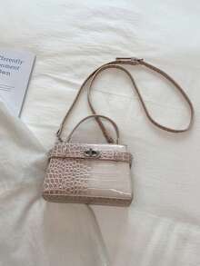 2026 New Arrival Niche Crocodile Embossed Patchwork Handbag, Chic Mini Square Bag, Fashion Versatile Shoulder Bag For Women, Suitable For Commuting & Dating - Pink - View 8