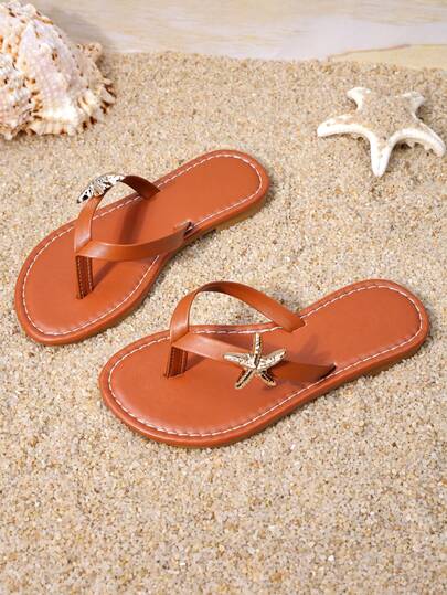 1 Pair Girls' Ocean-Style Starfish Slide Sandals For Versatile Outdoor Summer Use
