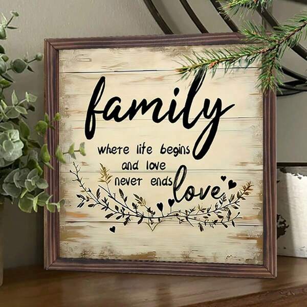1 PC Family And Love Themed Wooden Photo Frame Sign, Wall Art Decoration, With Branches And Leaves Heart Pattern, Rustic Home Decoration, Farmhouse Decoration, Suitable For Office Living Room Bedroom Desktop Decoration, Housewarming Gift