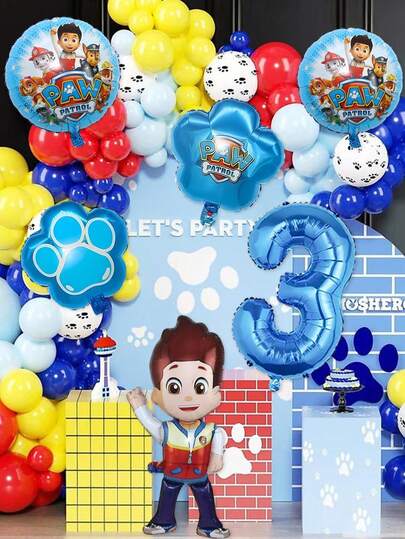 Paw Patrol Juego de globos de aluminio con temática - Globo del personaje Ryder Puppy y globos con números del 1 al 9 - Globos de aluminio con logotipo redondo y huellas de pata, adecuados para fiestas de cumpleaños, decoraciones de eventos, accesorios para photocall - Suministros de fiesta reutilizables, de alto brillo y duraderos, perfectos para celebraciones temáticas, exhibiciones de tiendas y decoración del hogar