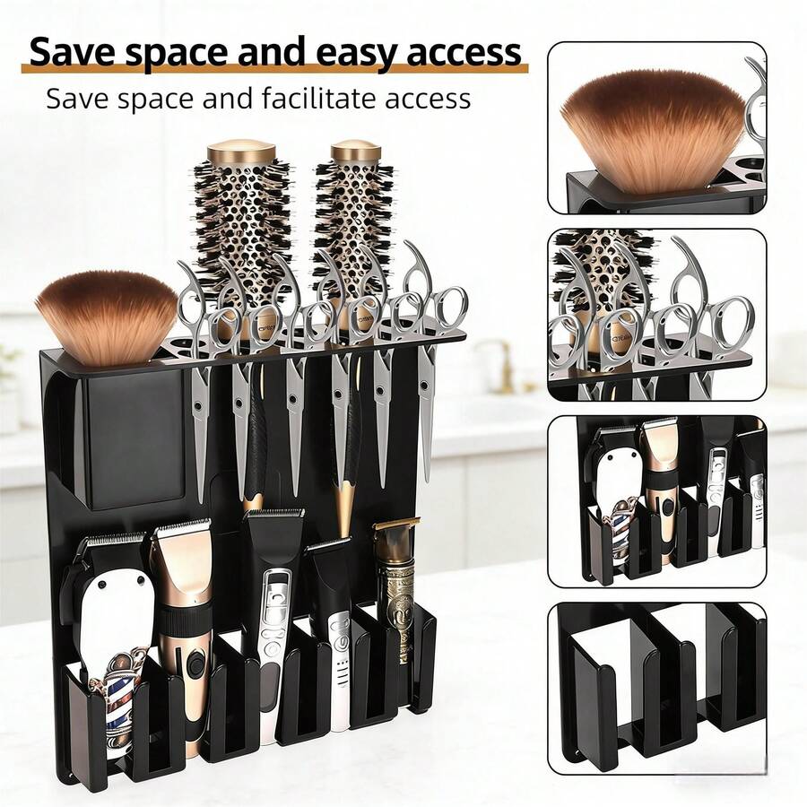 New Black Wall-Mounted Multi-Functional Hair Styling Tool Storage Rack, Suitable For Salons And Home, Can Store Thick Hair Tools, Electric Clippers, Hair Dryers, Etc. - Multicolor - View 1