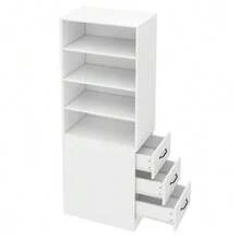 Extra-Narrow 180cm High Bookcase With Side Drawers - Adjustable Shelves, Interchangeable On The Left And Right, Ideal For Small Spaces - Sideboard, Living Room Furniture, Bookcase - White - View 9