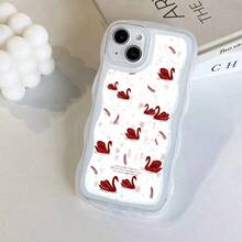 1pc Transparent Wave-Shaped Protective Phone Case With Red Swan Element Pattern, Suitable For Daily Use Compatible With IPhone17Air/17pro/17promax/17/16e/16/15/14/13/12/11/X/Xr/8/7/GalaxyA14/A15/A54/S24/S24Ultra Series - Clear - View 1