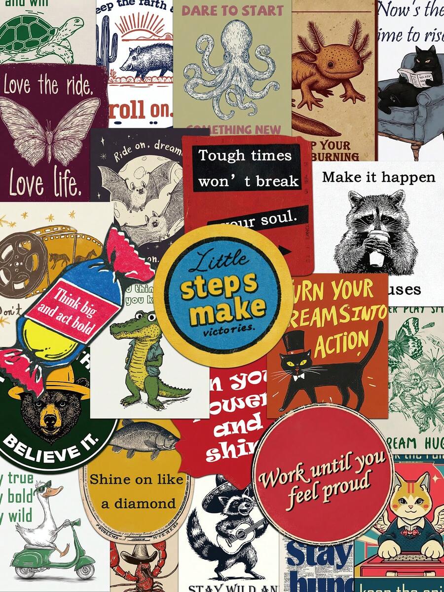 50pcs Retro American Style Motivational Stickers For Notebooks Laptops Phone Cases Luggage And Guitars Stickers - A - View 1