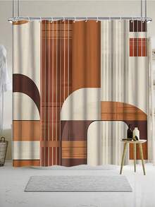 Bohemian Geometric Shower Curtain Set: 71" X 71" Polyester Curtain With 12 Hooks, Brown, White, And Beige Bath Mat, U-Shaped Toilet Mat, And Lid Cover - Machine Washable, Waterproof, And Seasonal - A - View 5