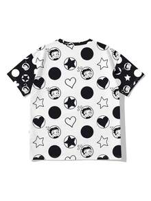 SHEIN X Betty Boop 女款圓領全印花休閒百搭日常短袖T恤 夏季 - 彩色 - 查看 4
