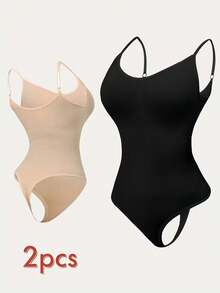 2pcs Seamless Shapewear Bodysuit For Women Summer Elegant - Black + Beige - View 9