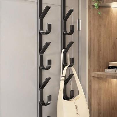 1pc Carbon Steel Over-The-Door Hook - Heavy Duty Metal Multipurpose Towel Rack | Space-Saving Vertical Design Storage Hanging Hook Rack | Bathroom Over-The-Door Towel Hanger, Titanium Color, No Drilling Required, Suitable For Bedroom